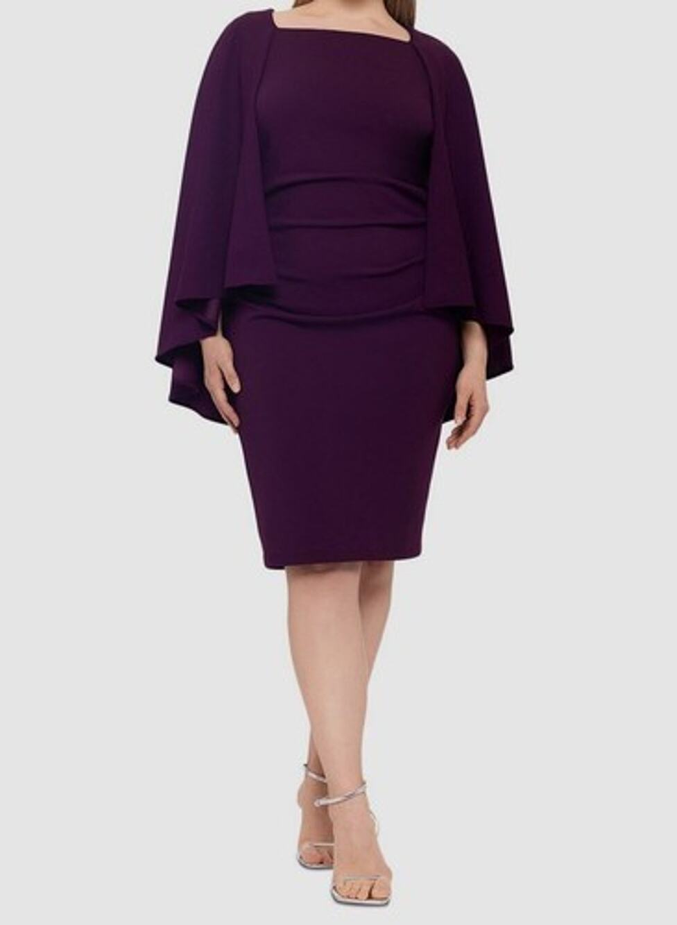 Betsy & Adam Womens Purple Cape-Overlay Sheath Dress Plus Size 16W